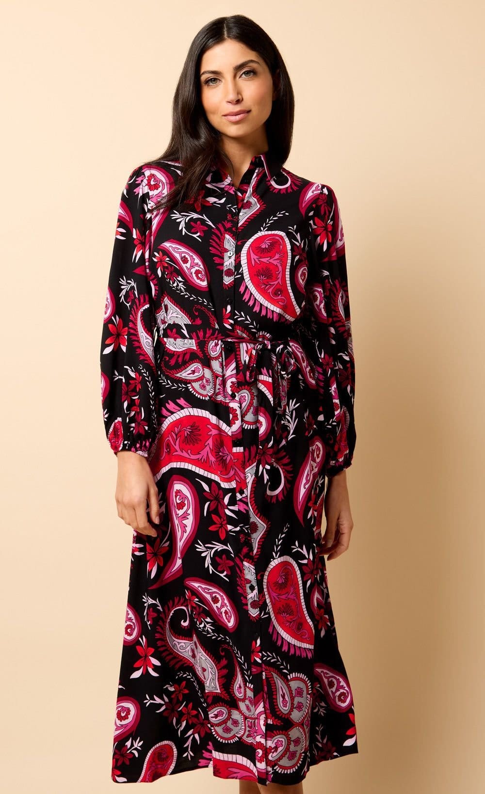 Little Mistress Little Mistress Women's Saffron & Amber Red Paisley Print Midi Dress - 4