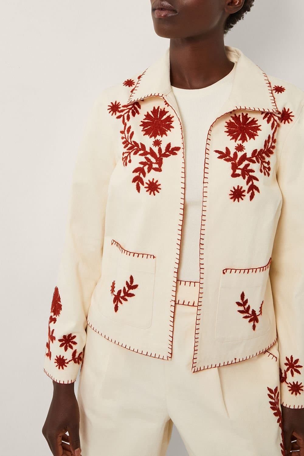 Monsoon Monsoon Women's Emilia Floral Embroidered Jacket Ivory