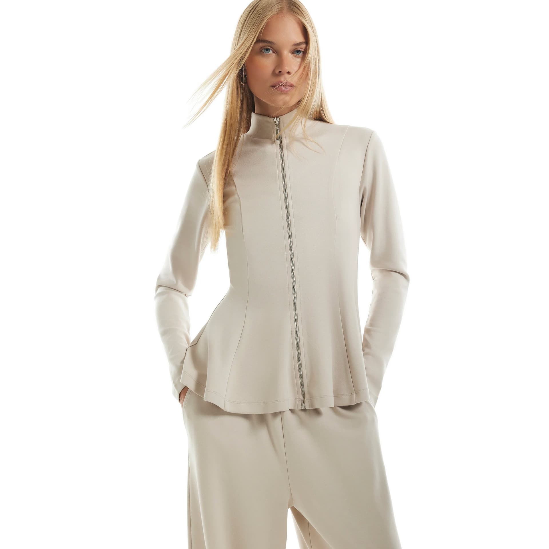 River Island River Island Womens Cream Premium Peplum Fitted Jacket