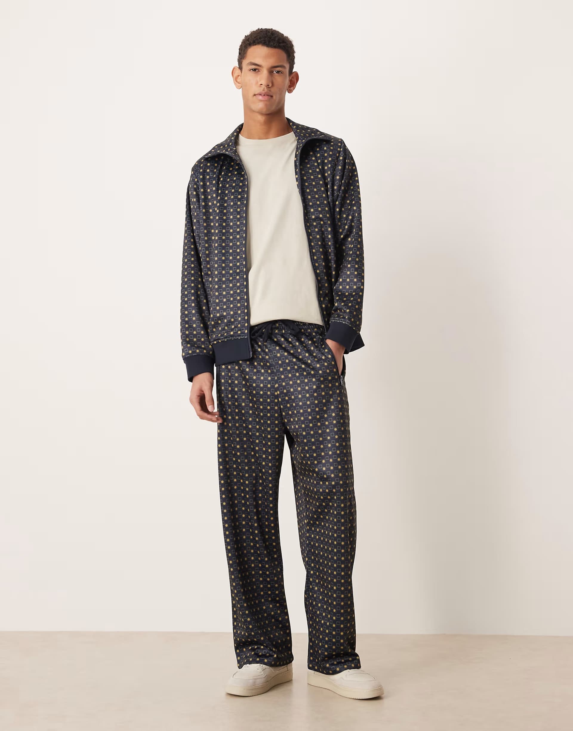 ASOS House of Sunny co-ord the benny geo printed tracksuit bottom in navy