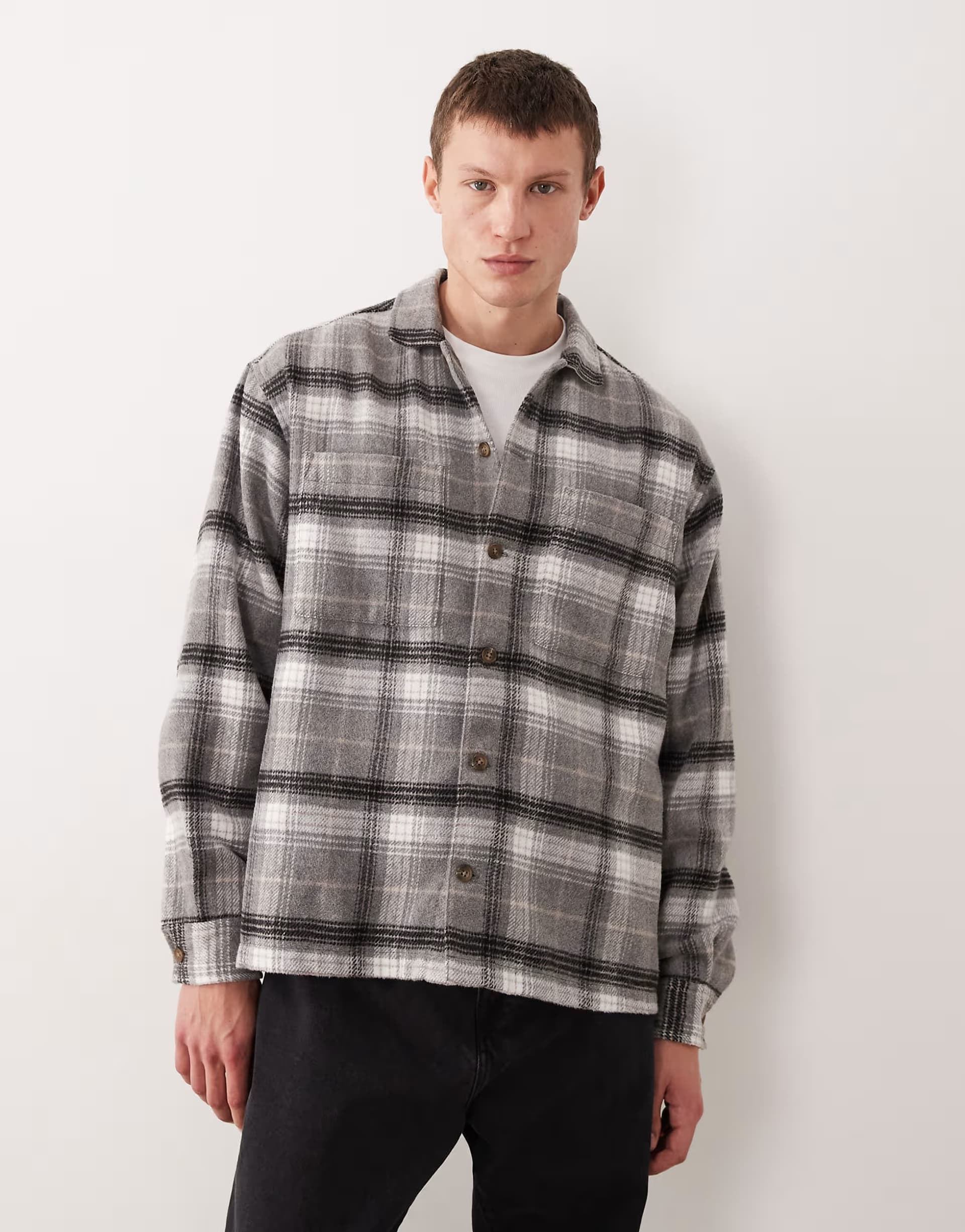 ASOS ASOS DESIGN boxy oversized heavyweight check shirt in grey