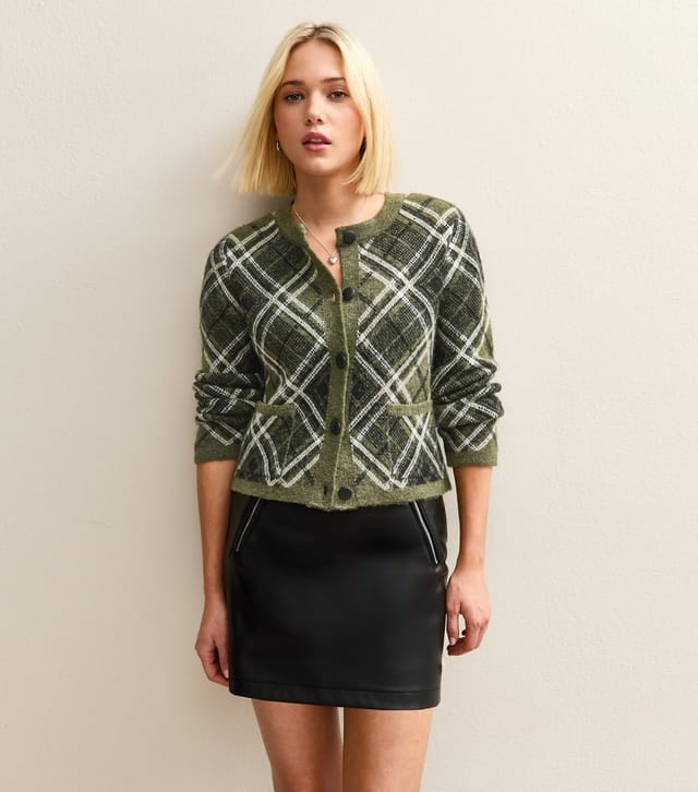 New Look Women's Green Check Double Pocket Cardigan New Look - 2