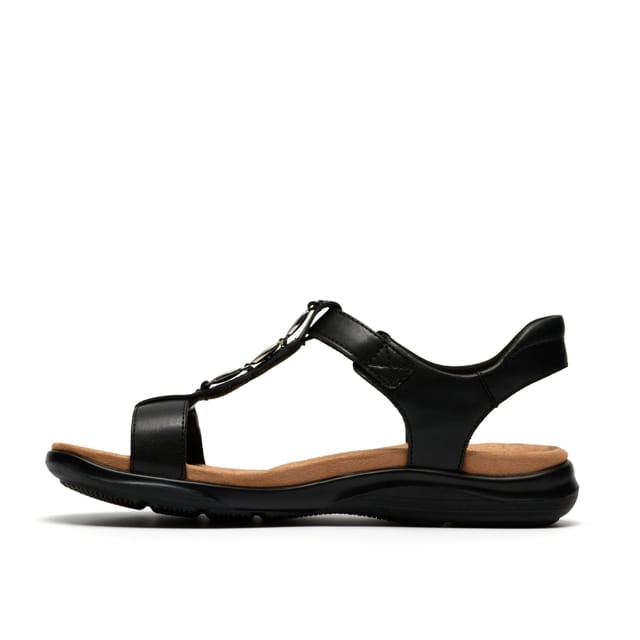 Clarks Clarks Women's Kitly Gem Black Leather Flat Sandals - 2