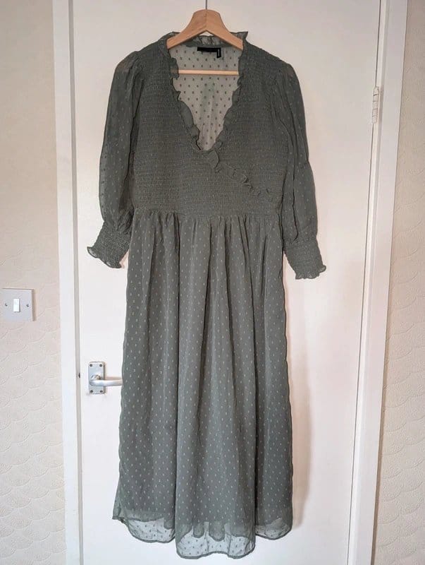 ASOS Design Grey Chiffon Polka Dot Midi Dress