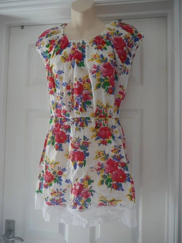 Carbon Carbon Dress Ladies Size 12 Red Yellow Floral Cotton Summer Holiday Tea Dress