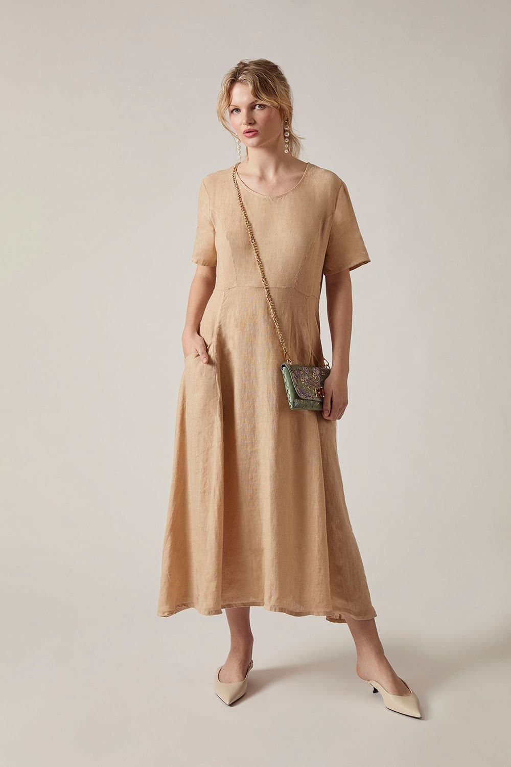 James Lakeland James Lakeland Women's Sand Linen Midi Dress in Light Sand