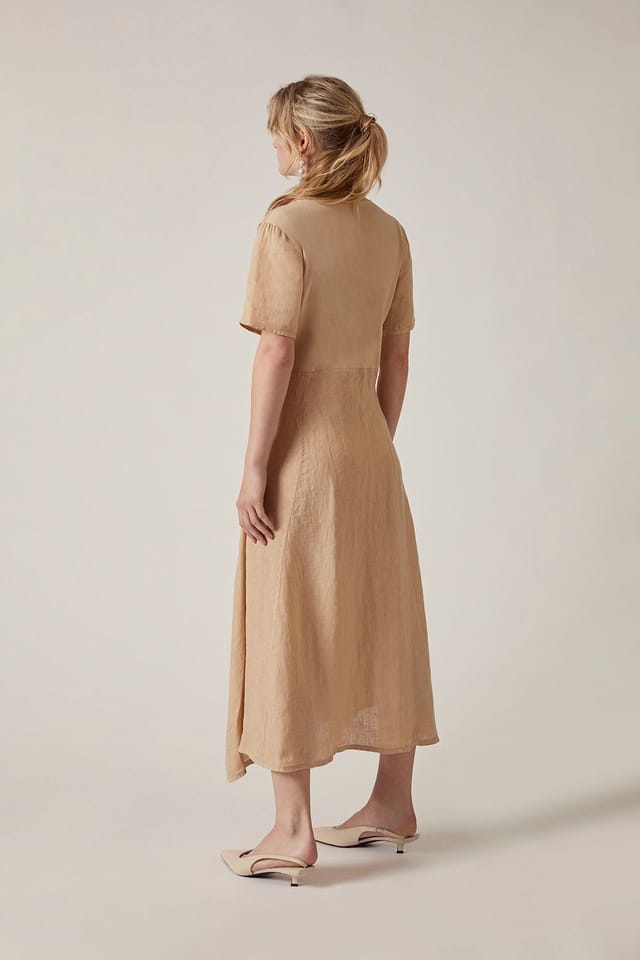 James Lakeland James Lakeland Women's Sand Linen Midi Dress in Light Sand - 2