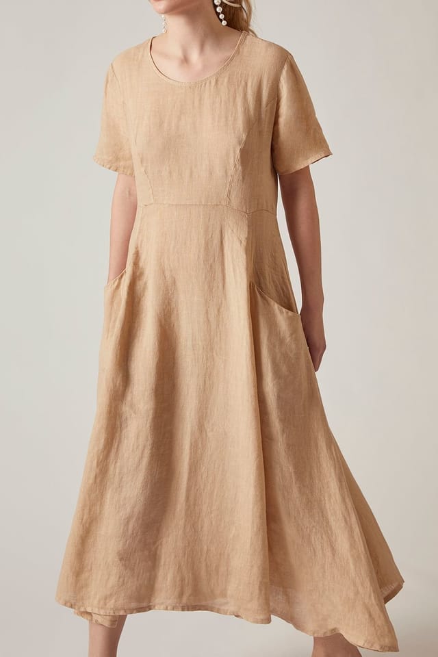 James Lakeland James Lakeland Women's Sand Linen Midi Dress in Light Sand - 3
