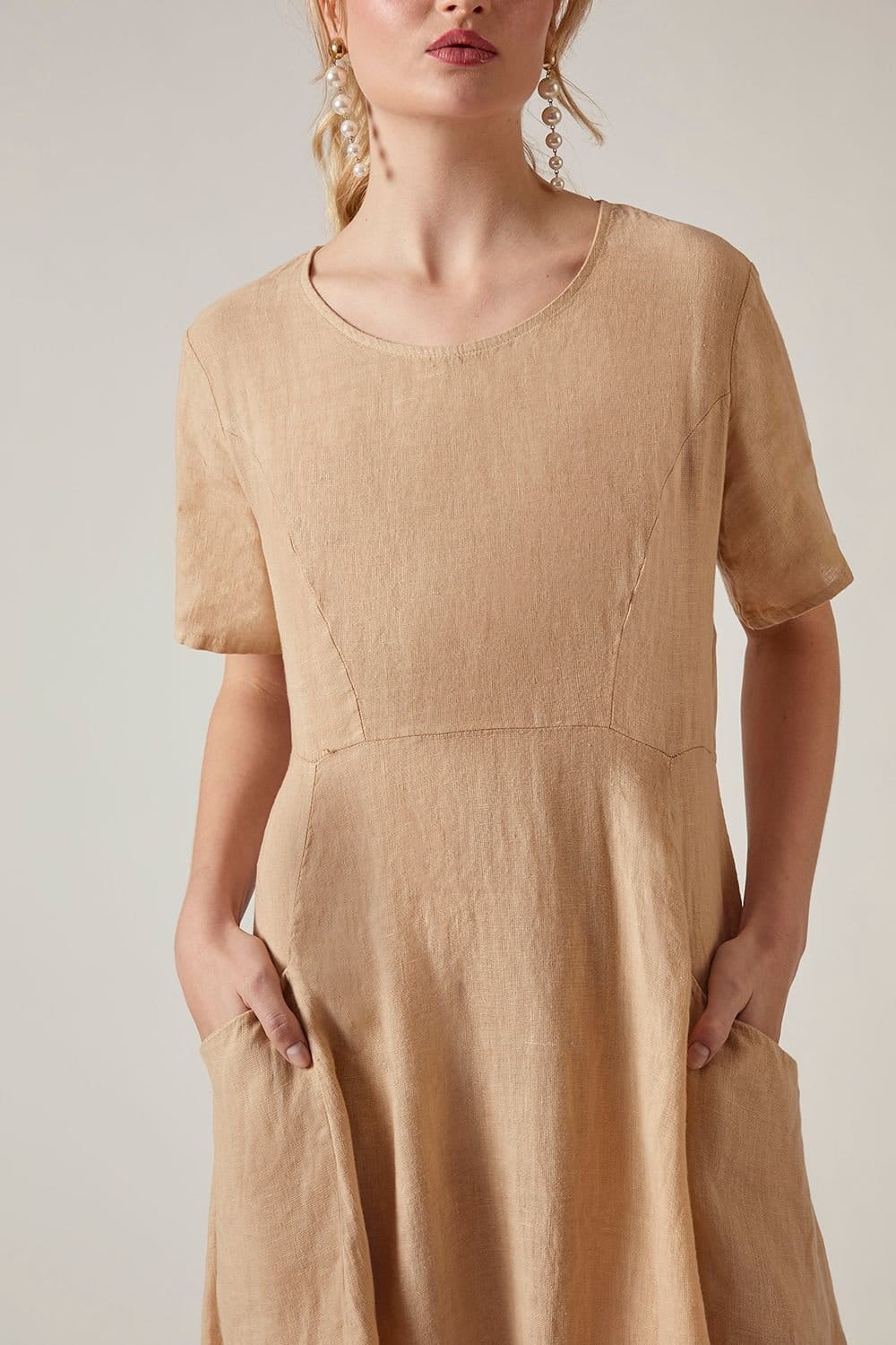 James Lakeland James Lakeland Women's Sand Linen Midi Dress in Light Sand - 4