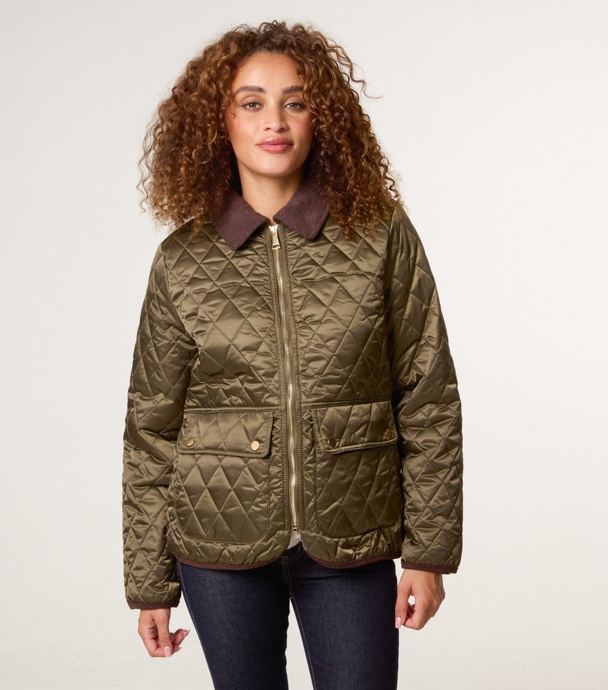 Blue Vanilla Women's Khaki Quilted Corduroy Collar Coat Blue Vanilla New Look - 1