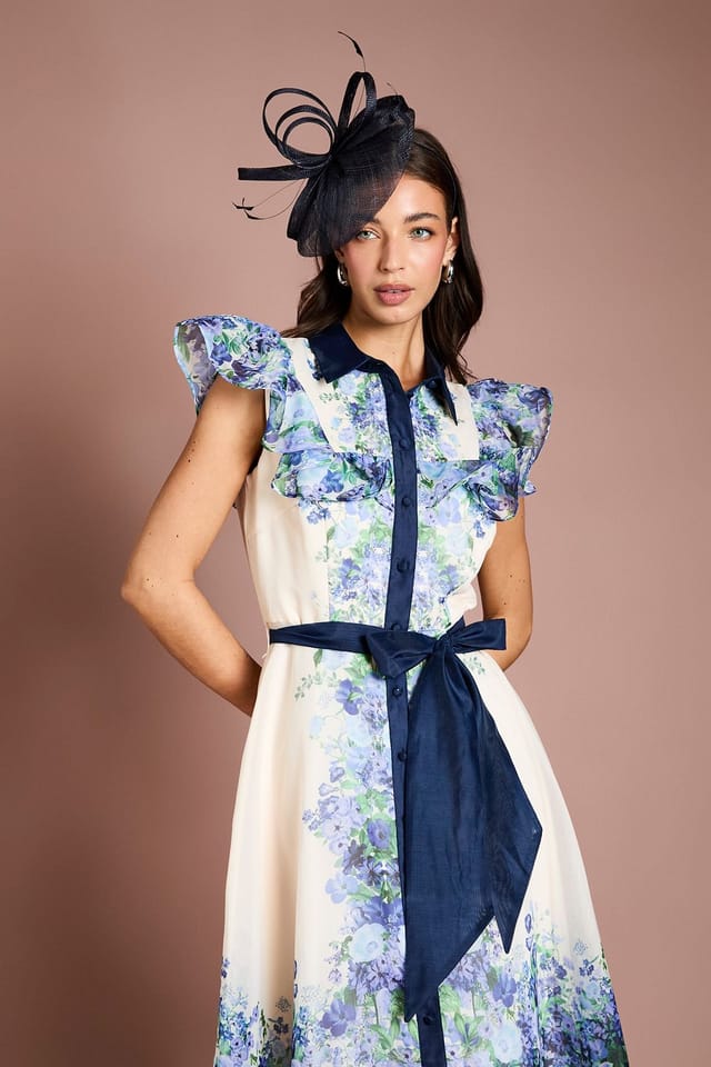 Coast Coast Women's Placement Print Frill Sleeve Belted Midi Dress in Ivory - 2