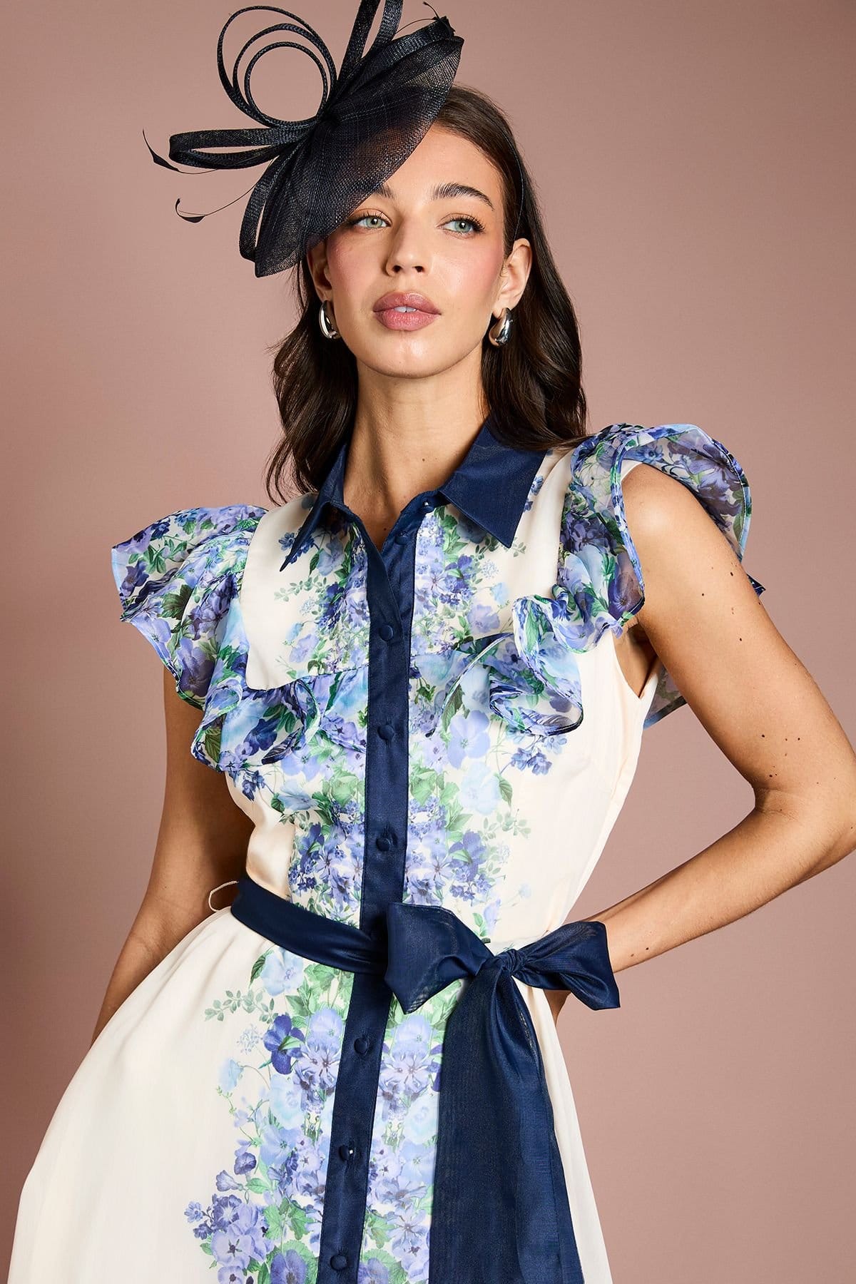 Coast Coast Women's Placement Print Frill Sleeve Belted Midi Dress in Ivory - 4