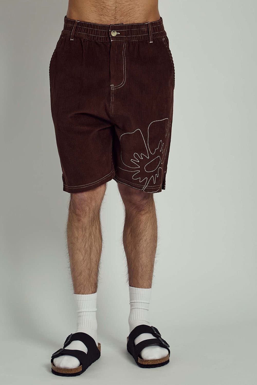 Native Youth Native Youth Men's Cotton Corduroy Mid-Length Elasticated Shorts in Brown
