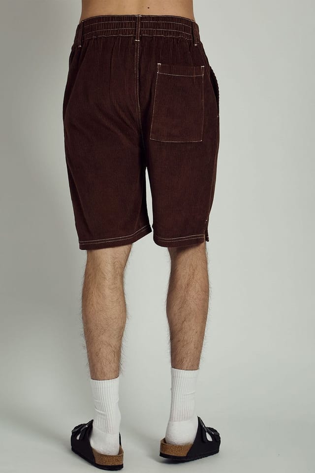 Native Youth Native Youth Men's Cotton Corduroy Mid-Length Elasticated Shorts in Brown - 2