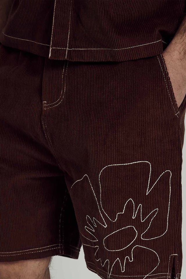 Native Youth Native Youth Men's Cotton Corduroy Mid-Length Elasticated Shorts in Brown - 3