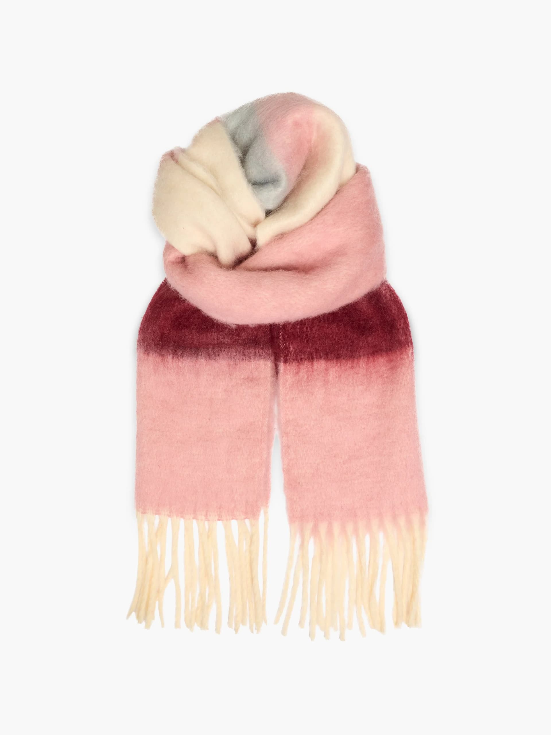 French Connection Pink Brushed Stripe Scarf Multi Pink/Grey/Cream