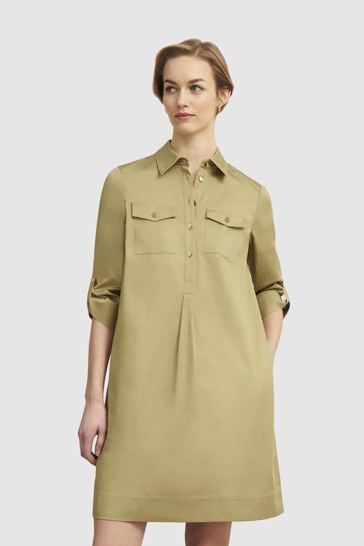 Hobbs London Hobbs London Women's Collared Shirt Dress in Light Tan