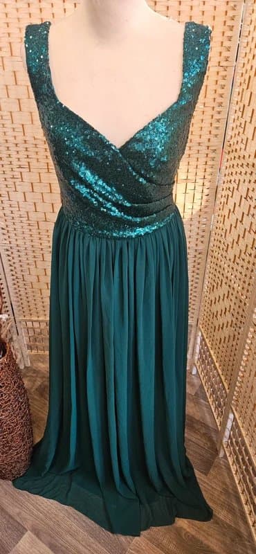 Goddiva Goddiva emerald green sequin prom cruise dress size 10