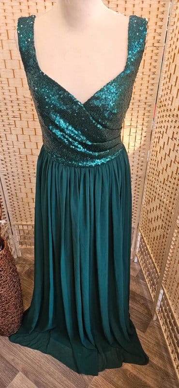 Goddiva Goddiva emerald green sequin prom cruise dress size 10 - 1