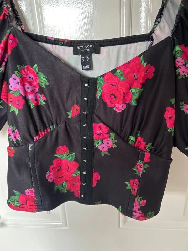 New Look New look Petite Black Floral Crop Corset Top Size 14