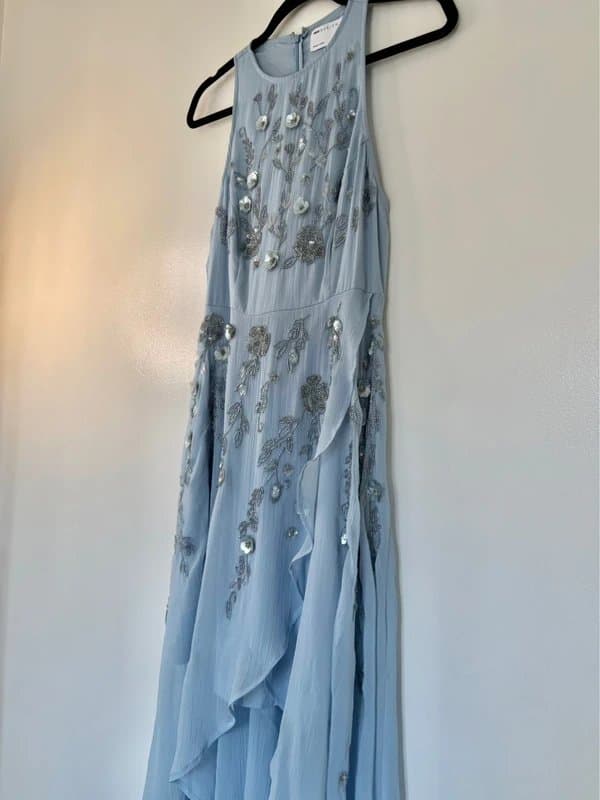 ASOS ASOS Women's UK 10 Pale Blue Embellished Sequin Bow Chiffon Dress