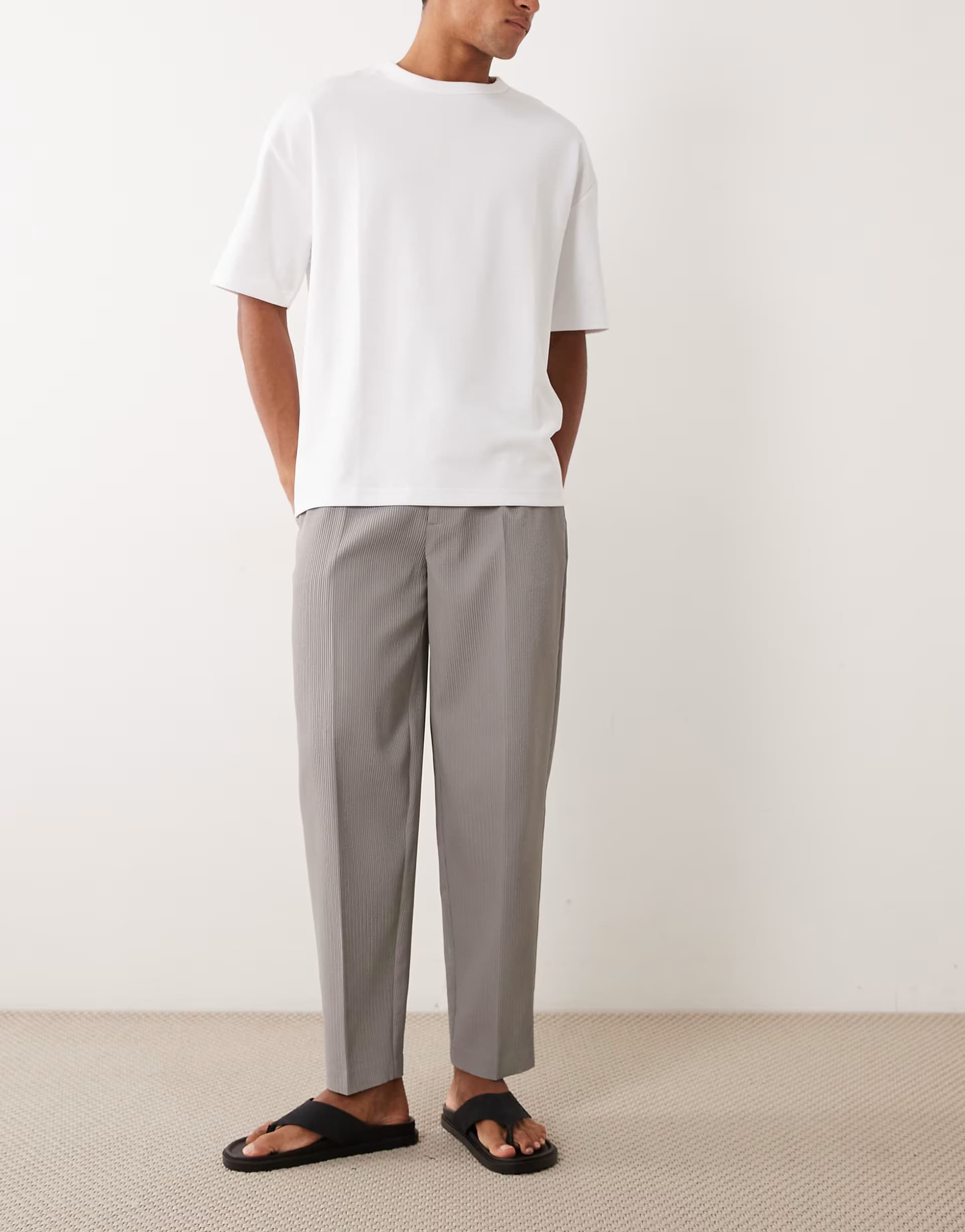 ASOS ASOS Grey Ribbed Comfort Tapered Trousers