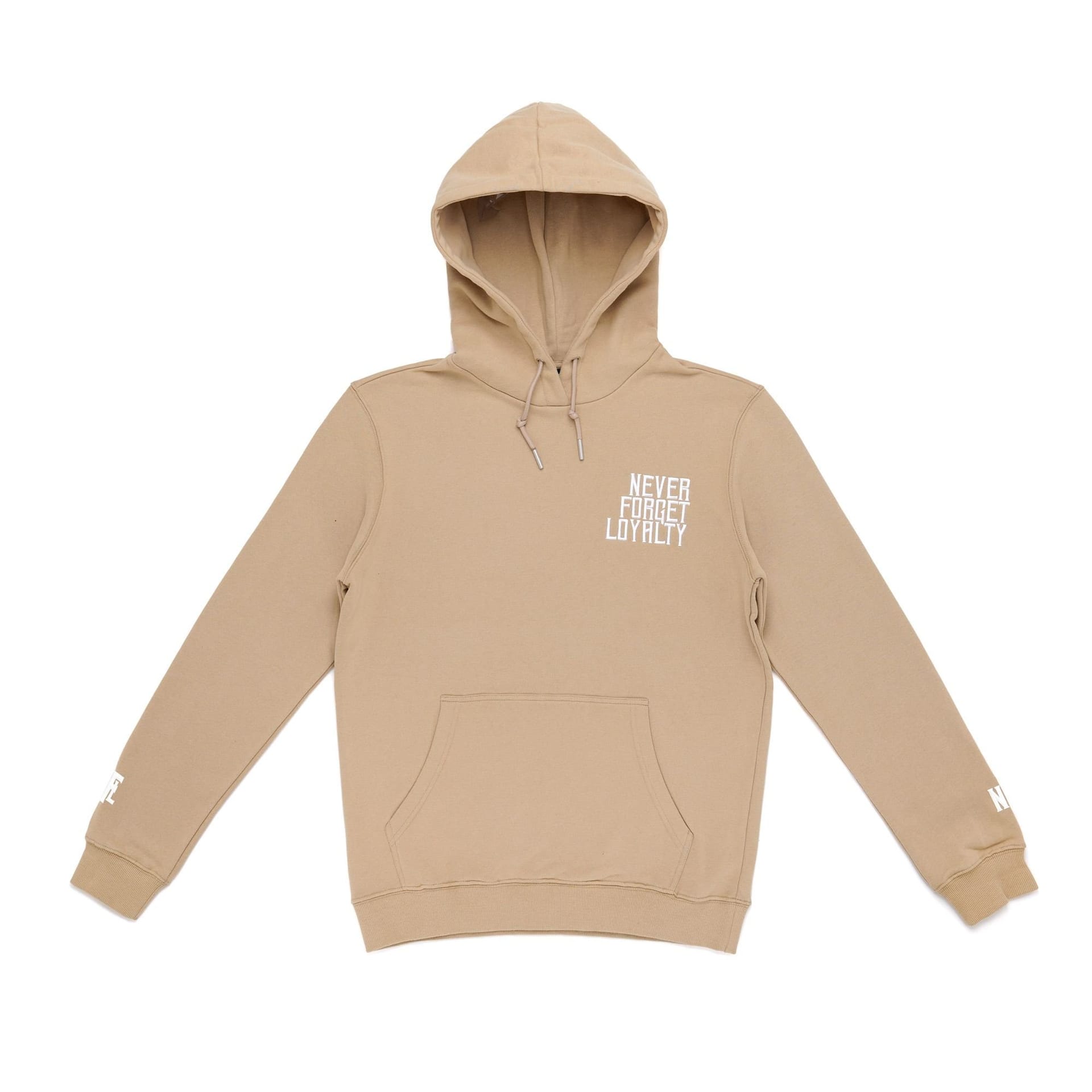 Never Forget Loyalty Men's Tan Embroidered Cotton Hoodie