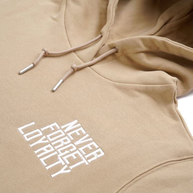 Never Forget Loyalty Never Forget Loyalty Men's Embroidered Regular Fit Cotton Hoodie in Tan - 3