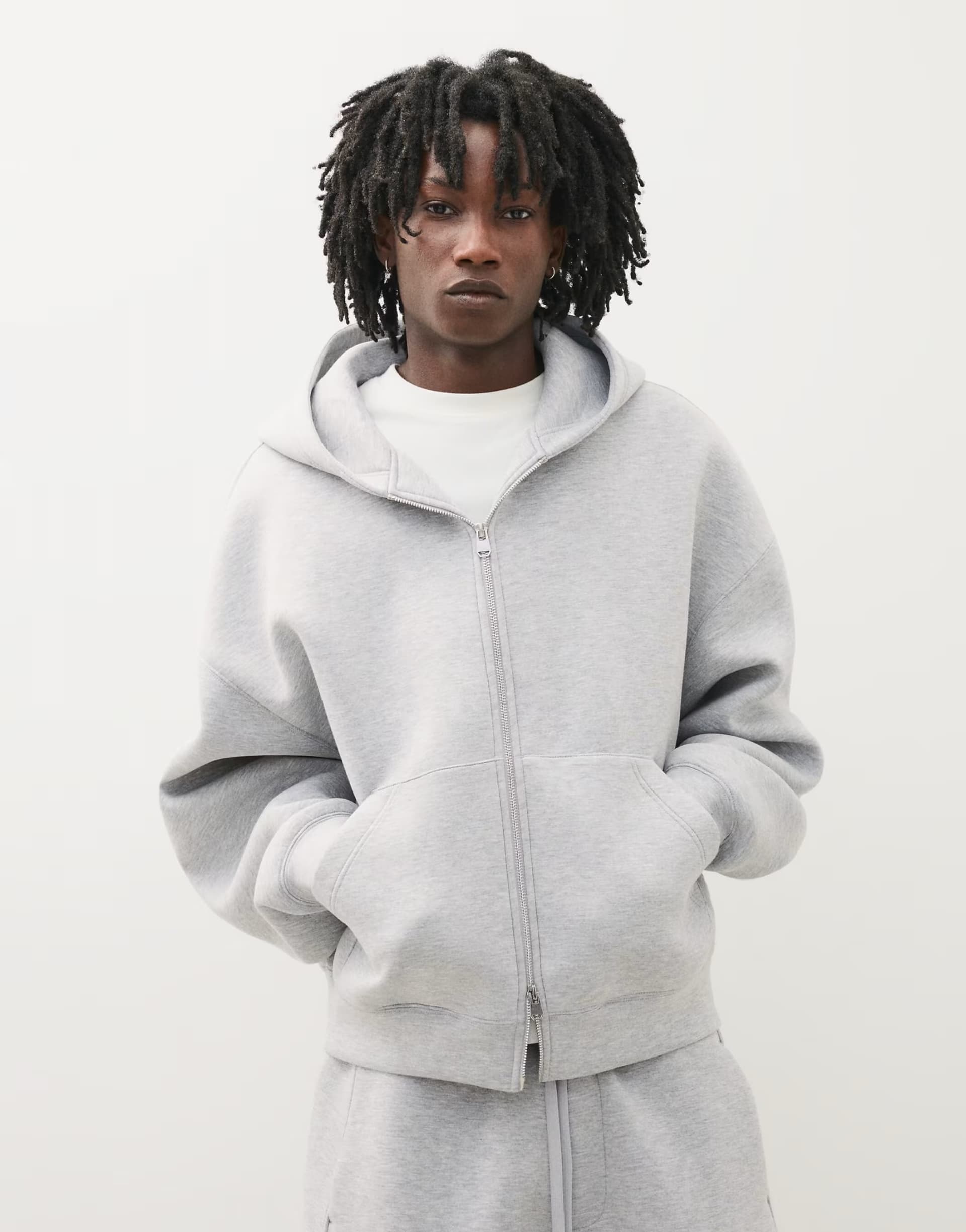 ASOS Bershka Technical zip-through hoodie in light grey