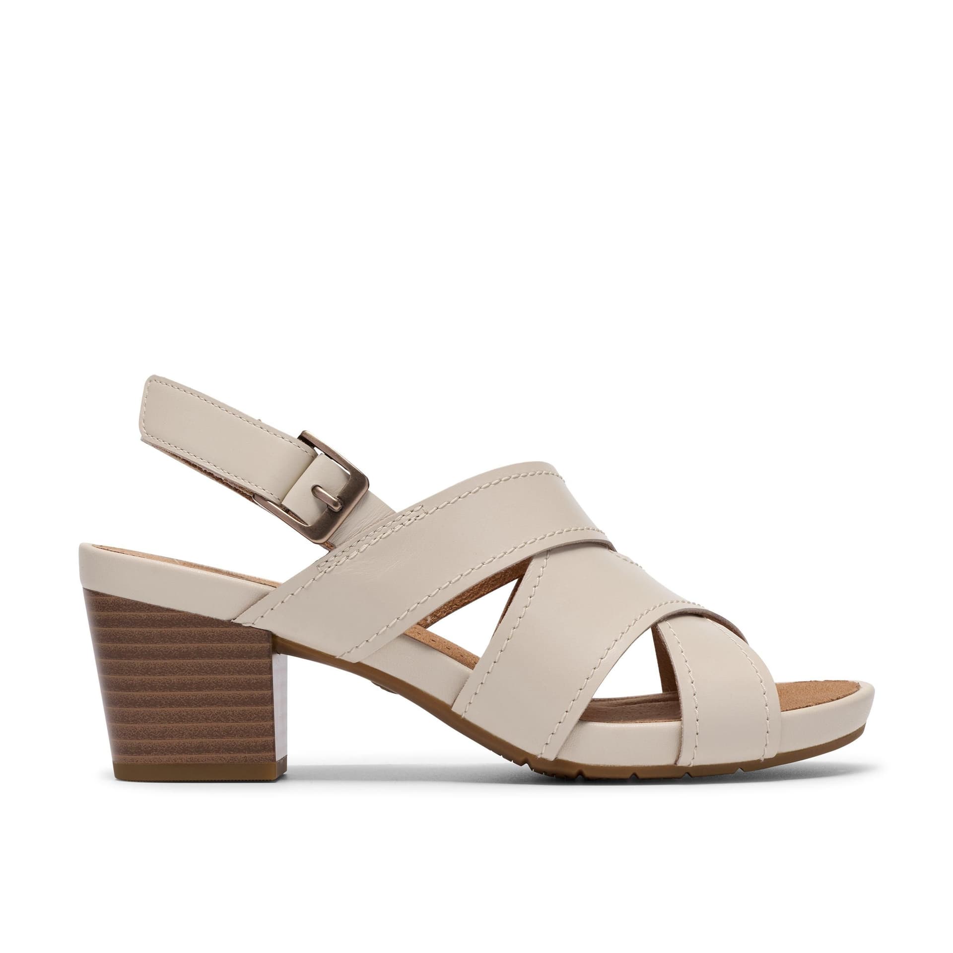 Clarks Clarks Women's Kymber Shine Cream Leather Heeled Sandals
