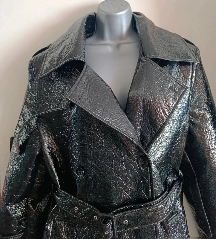 Beyyoglu BNWT Black Patent Trench Coat Alt Goth Y2K cyber Longline Jacket UK 8 - 1
