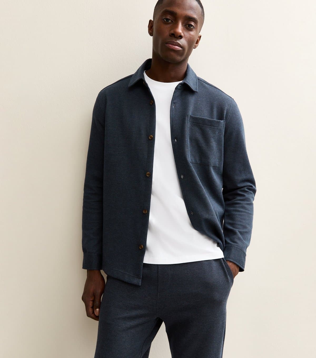 New Look Men's Navy Regular Knit Pique Overshirt New Look