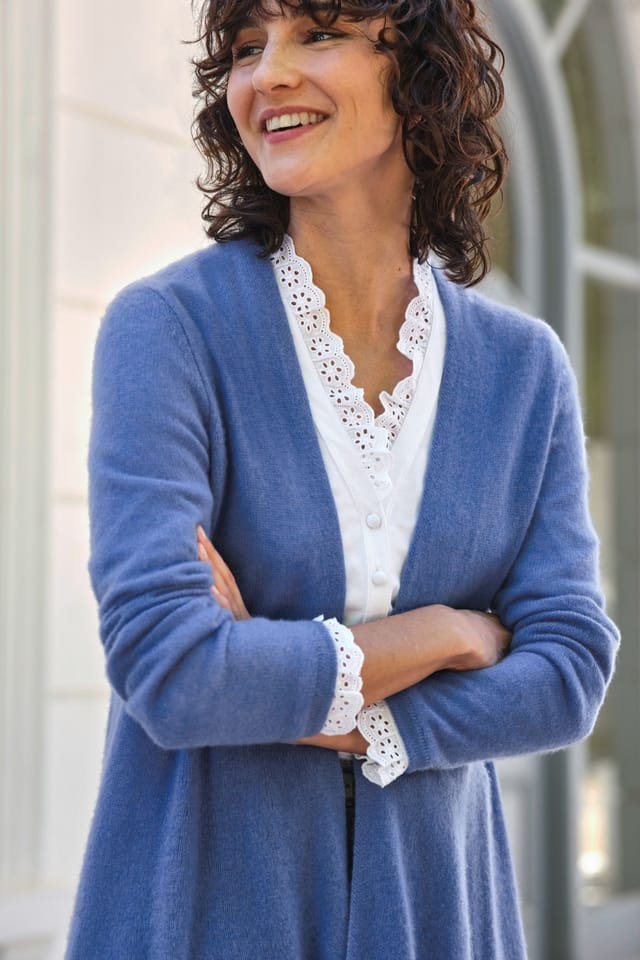 Pure Collection Pure Collection Women's Gassato Lightweight Cashmere Swing Cardigan in Mid Blue - 2