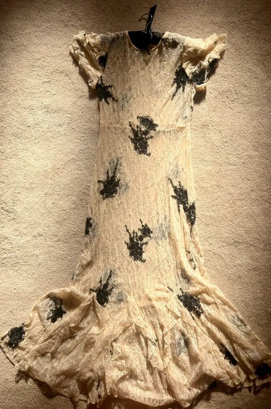 River Island Gorgeous Elegant Y2K Vintage Sheer Cream/Beige Lace Black Sequin Frill Dress - 1