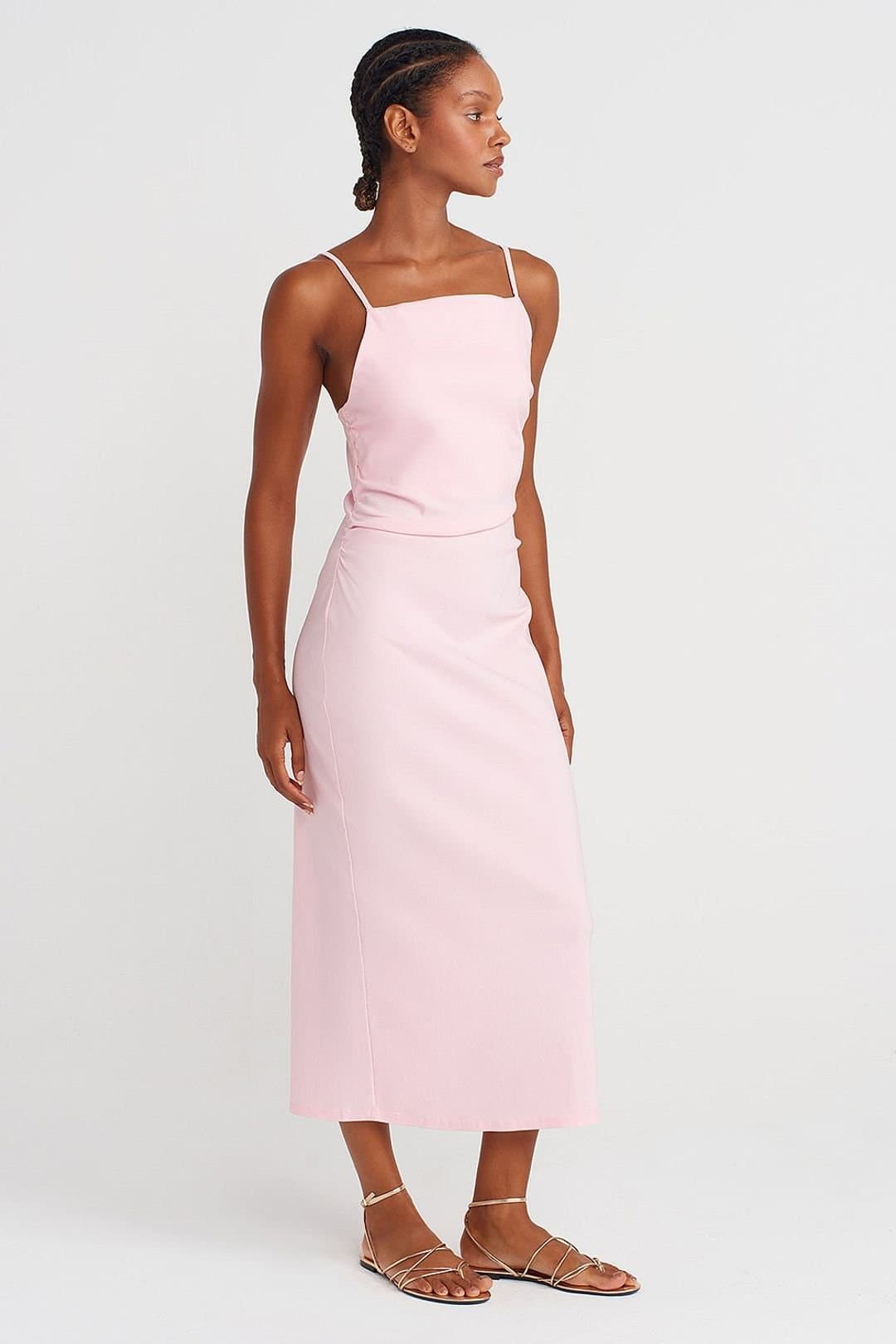 Dilvin Dilvin Women's Sleeveless Bodycon Midi Dress in Light Pink