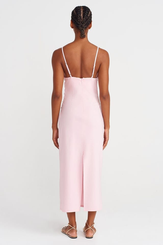 Dilvin Dilvin Women's Sleeveless Bodycon Midi Dress in Light Pink - 2
