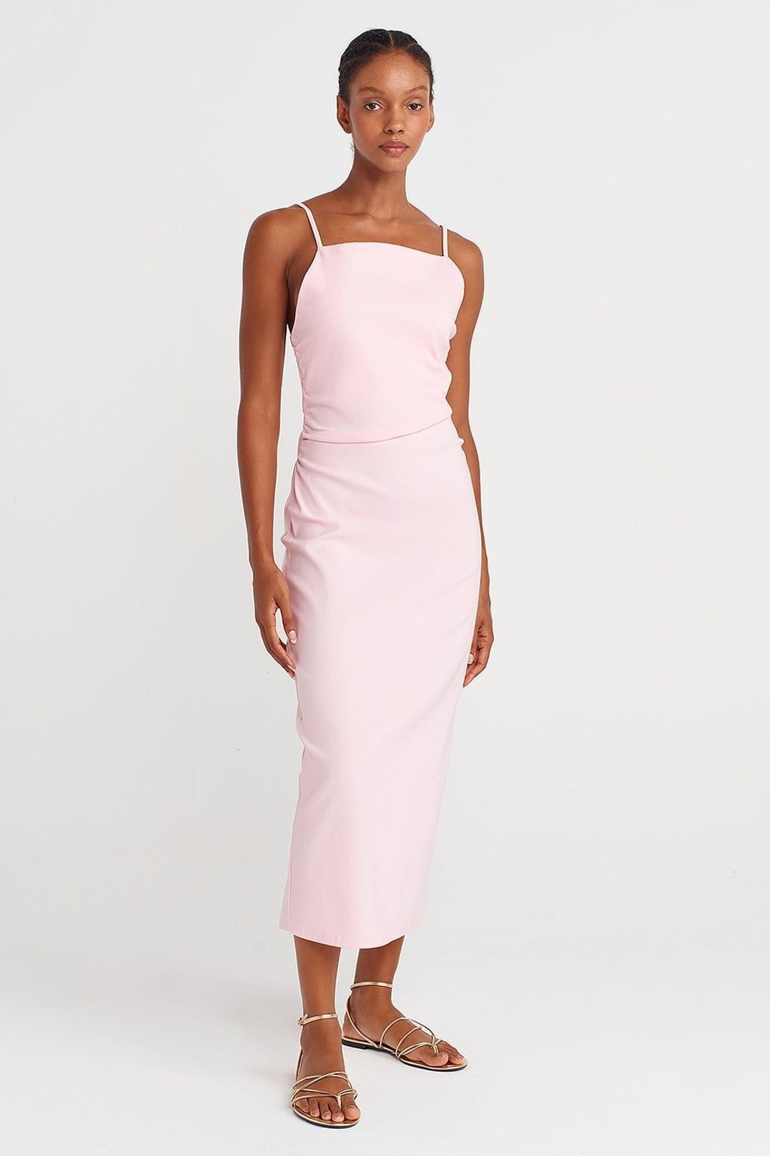 Dilvin Dilvin Women's Sleeveless Bodycon Midi Dress in Light Pink - 4