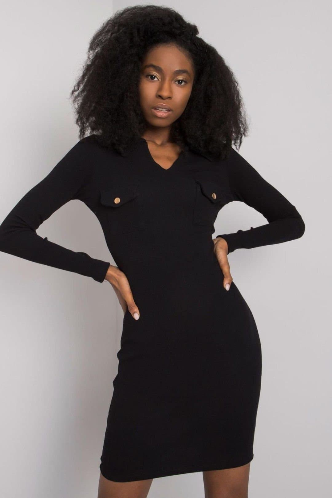Love Lace Love Lace Women's Ribbed Heart Neck Pencil Dress Long Sleeve in Black
