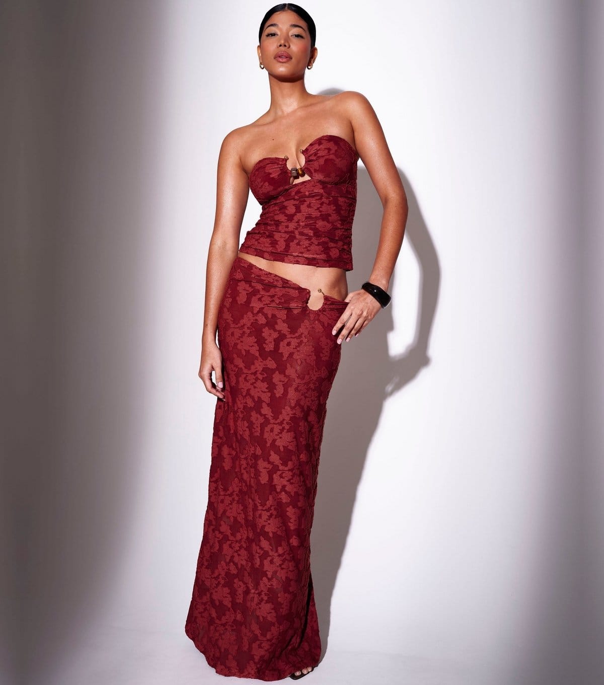 South Beach Rust Red Ring Detail Maxi Skirt