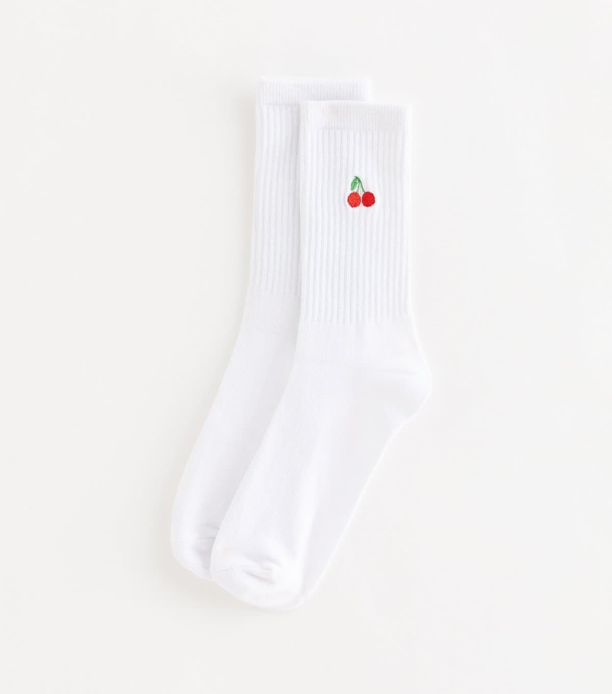 New Look New Look White Embroidered Cherry Ankle Socks