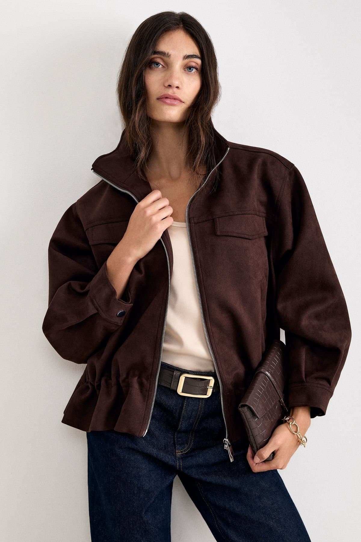 Phase Eight Phase Eight Women's Nina Suedette Jacket in Chocolate