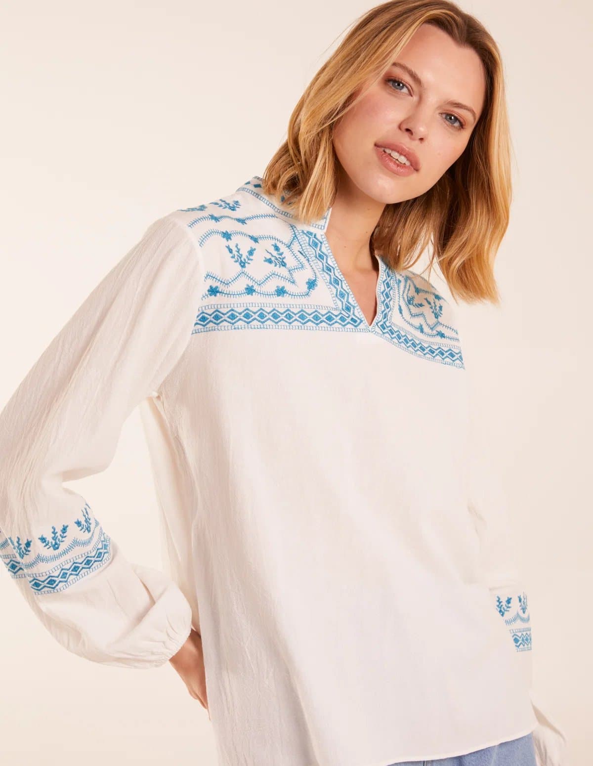 Blue Vanilla Full Sleeve Embroidered Blouse