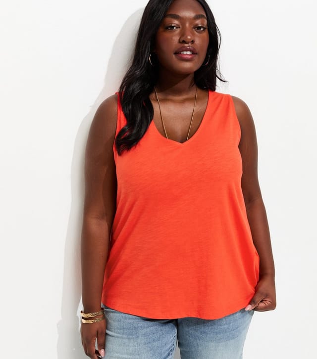 New Look Women's Plus Size Bright Orange Relaxed V-Neck Vest Curves New Look - 2