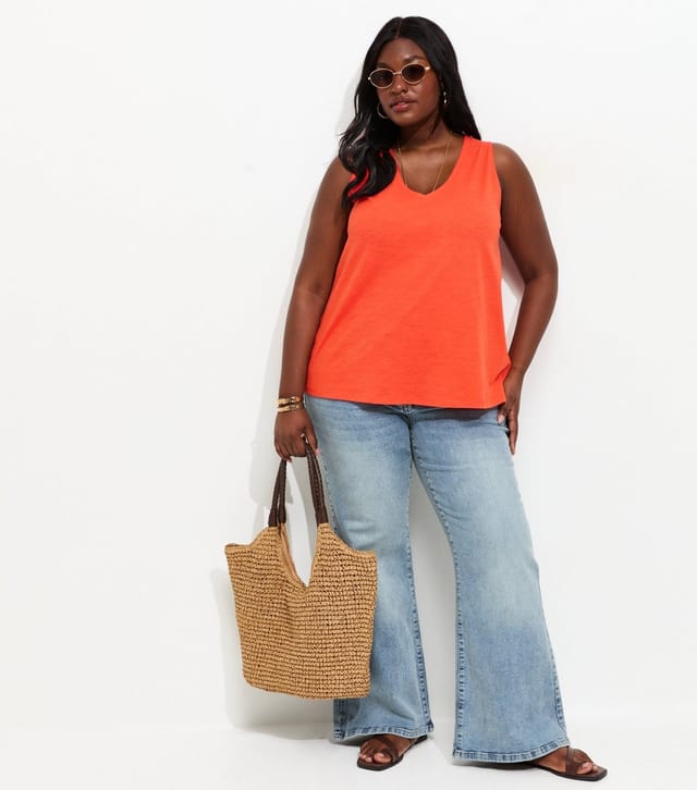 New Look Women's Plus Size Bright Orange Relaxed V-Neck Vest Curves New Look - 3