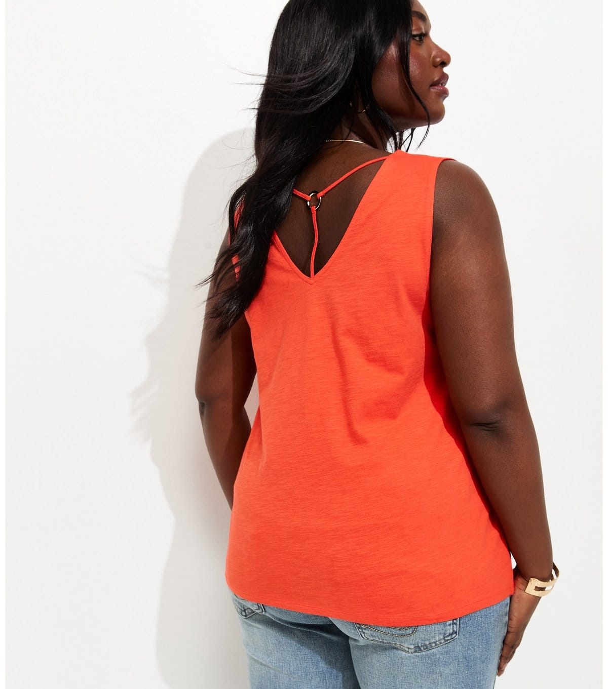 New Look Women's Plus Size Bright Orange Relaxed V-Neck Vest Curves New Look - 4