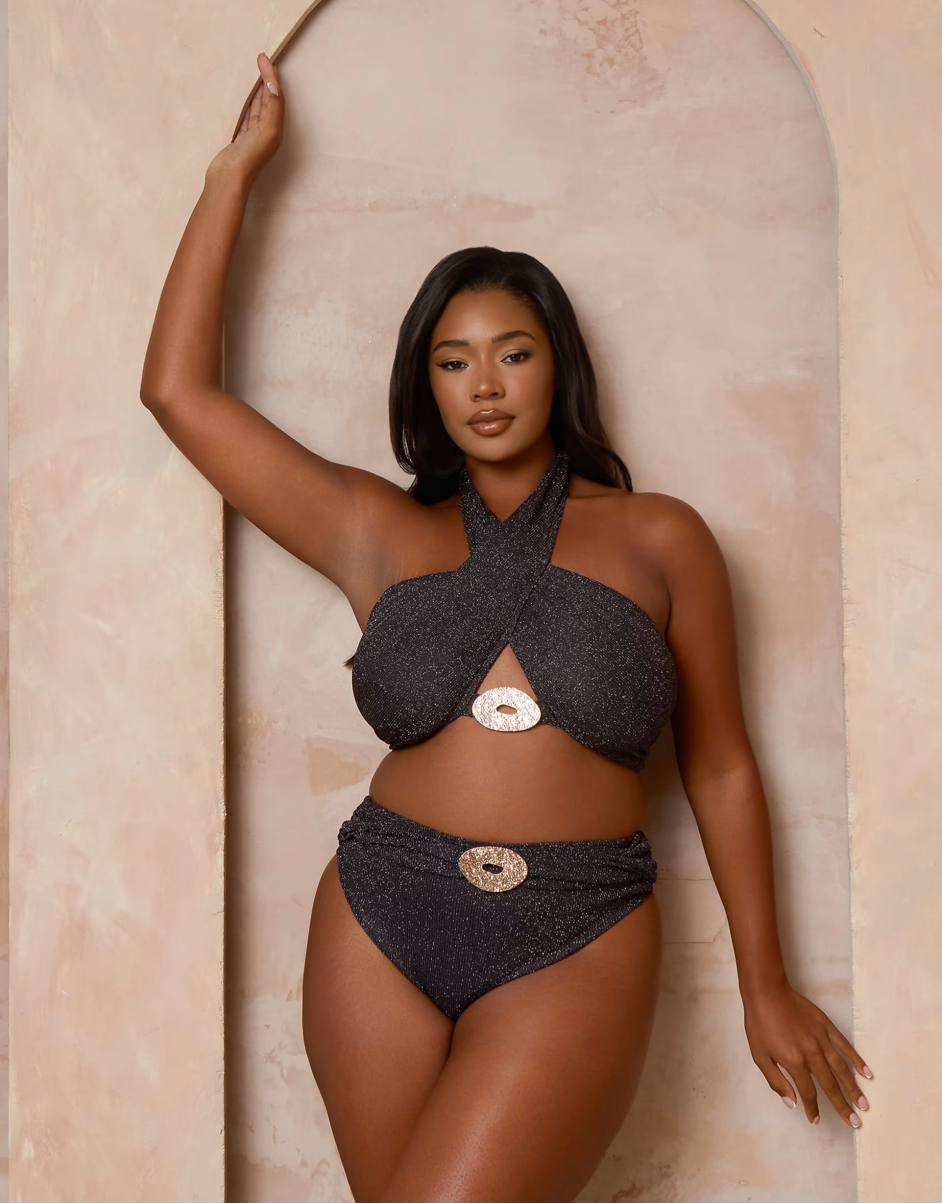 ASOS Black Glitter Wrap Bikini with Hardware Detail