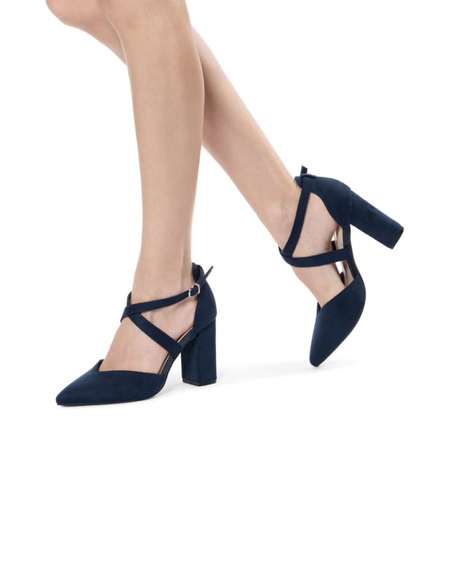 Paradox London Paradox London Women's Gwendolyn' Wide Fit Block Heel Open Court Shoes in Navy - 2