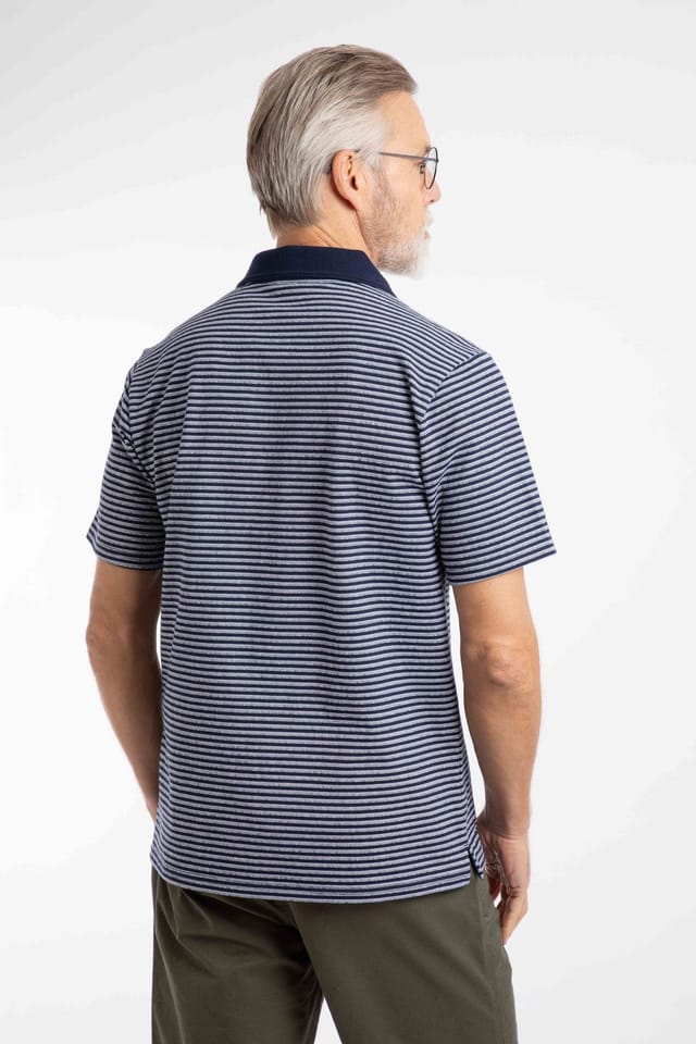 Weird Fish Weird Fish Men's Virgil Cotton Striped Polo Shirt in Navy - 3