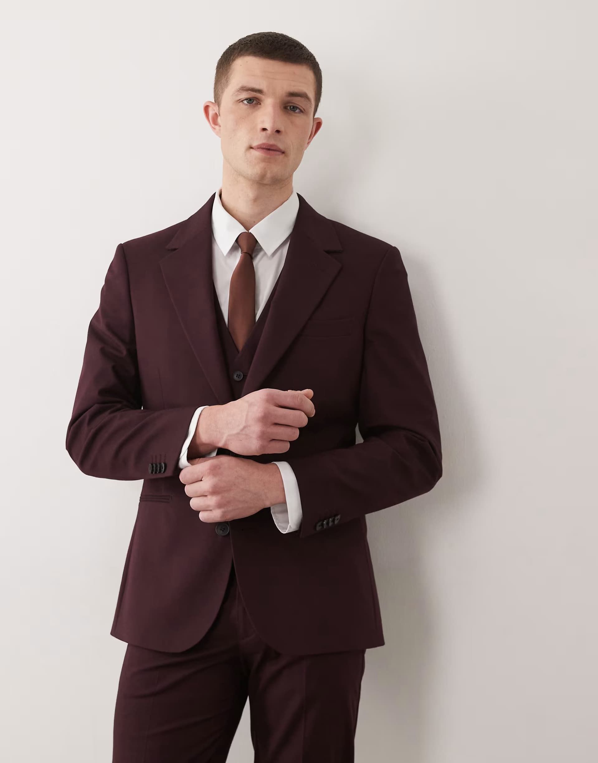 ASOS ASOS DESIGN skinny suit jacket in burgundy