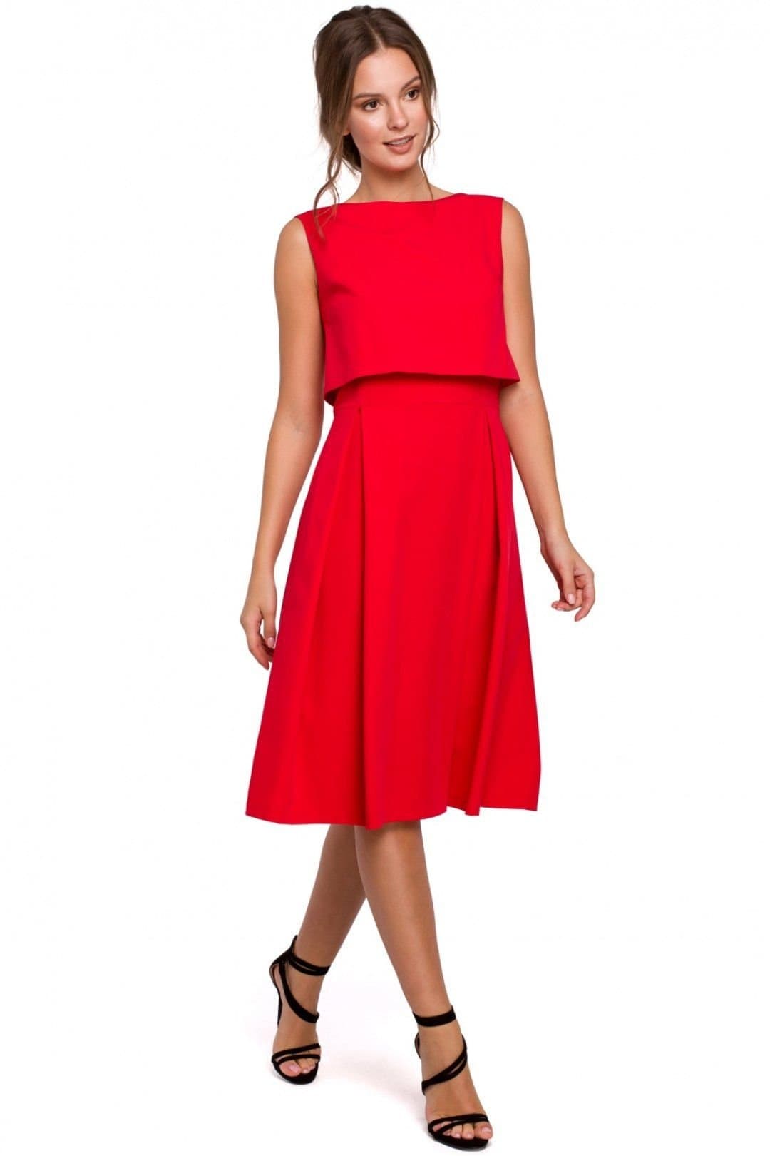 Love Lace Love Lace Women's Evening Dress With Exposed Back Pleated Skirt in Red